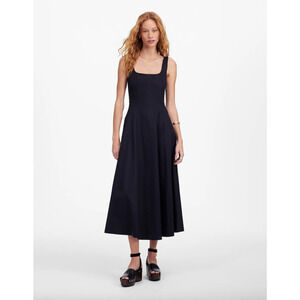 Madewell Seamed Squareneck Midi Dress Minimalist Jet Black Classic US 4 NWT